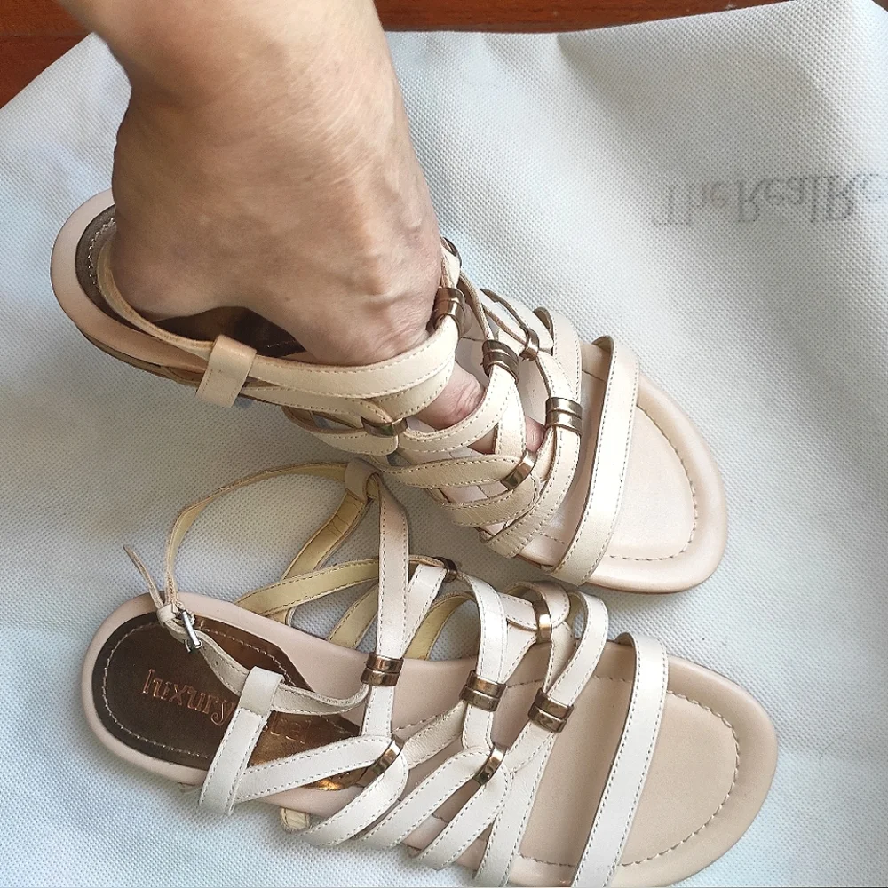 Luxury Rebel Blush Leather Designer Strappy Low Wedge Sandal